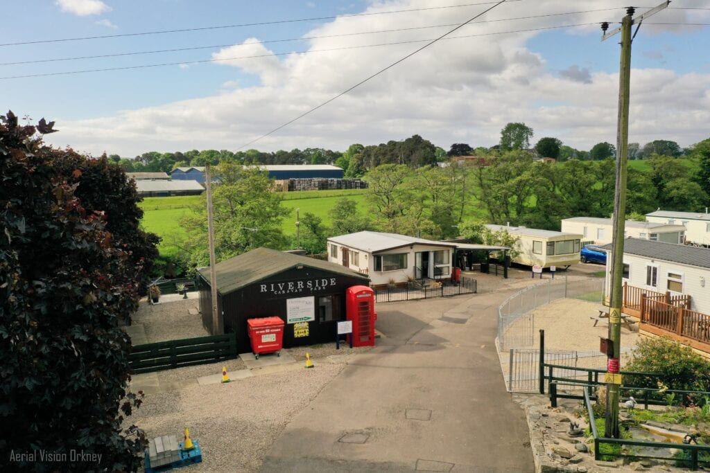 Aerial View of Riverside Caravan Park Entrance